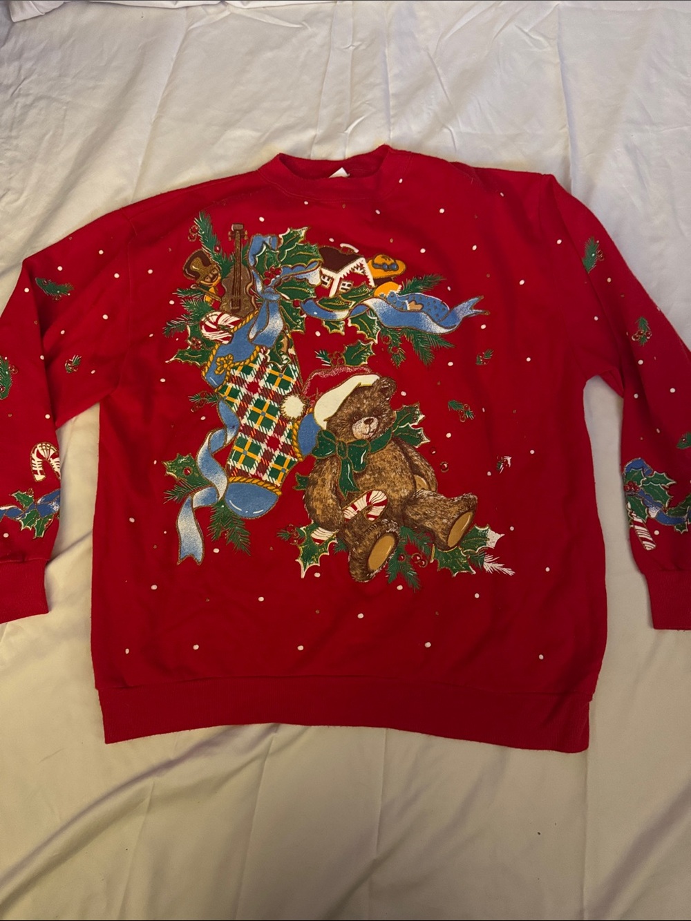 Holiday Time Red Teddy Bear Christmas Crewneck Sweater size large